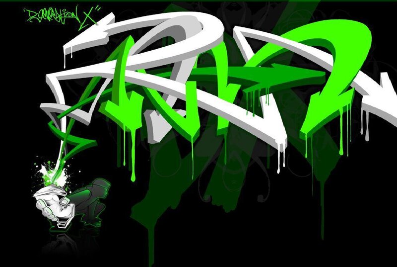 graffiti art with green and white paint