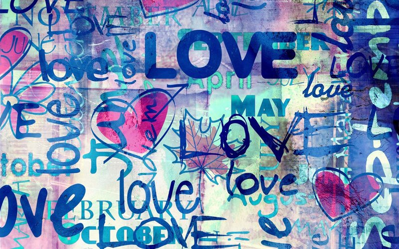 Graffiti Art with Hearts — Blue, Vibrant, Digital Art