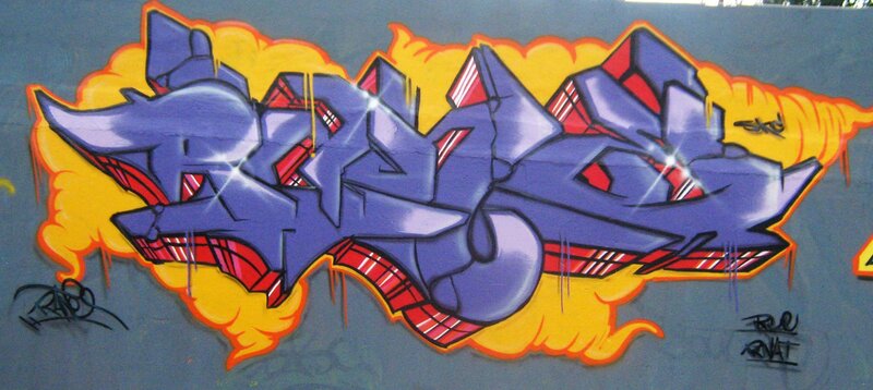 graffiti art with purple and yellow design