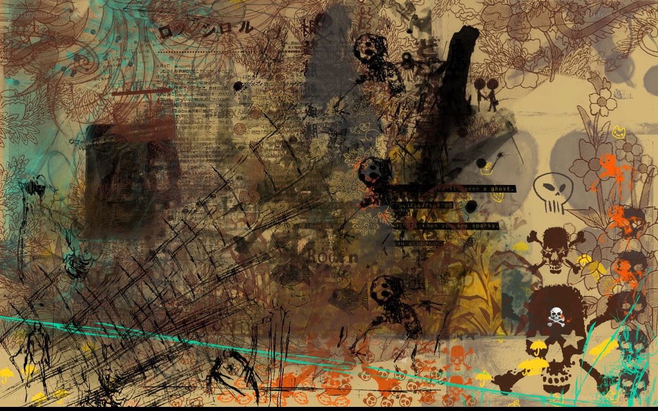 graffiti art with skulls and text