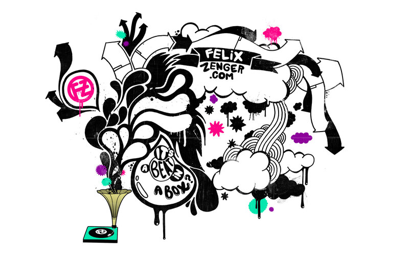 graffiti art with text and record player