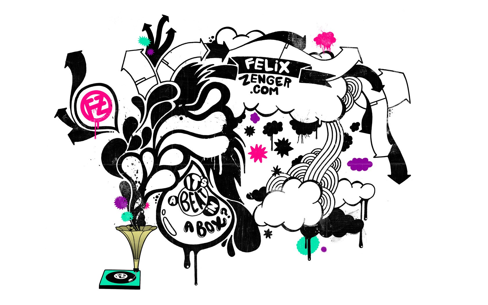 graffiti art with text and record player