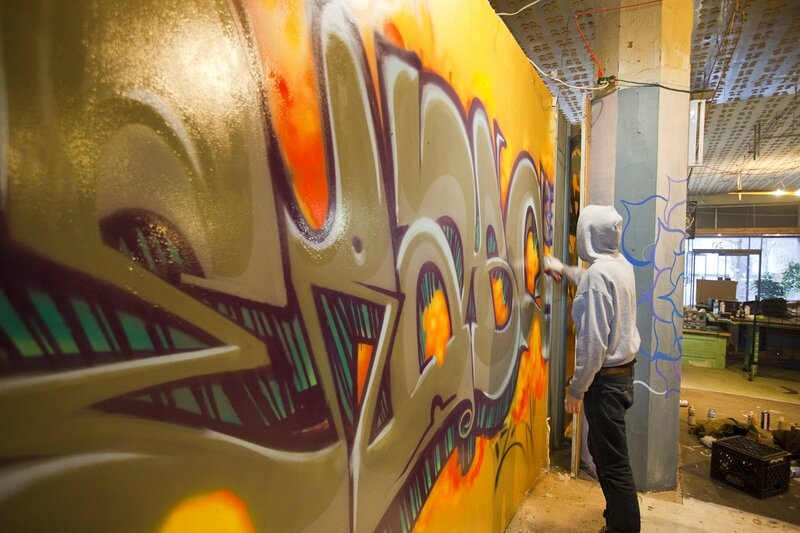 graffiti artist at work