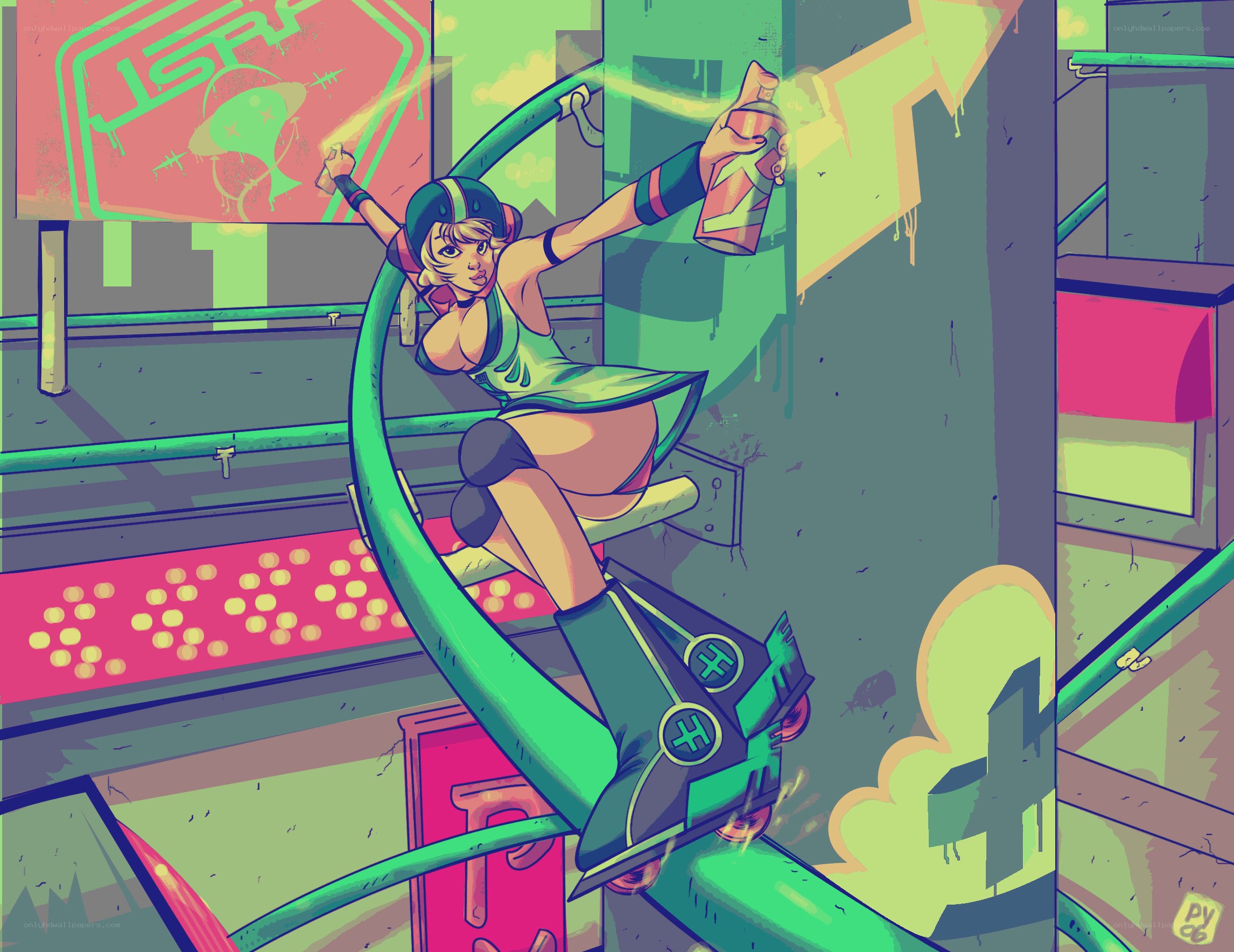 graffiti artist on roller skates