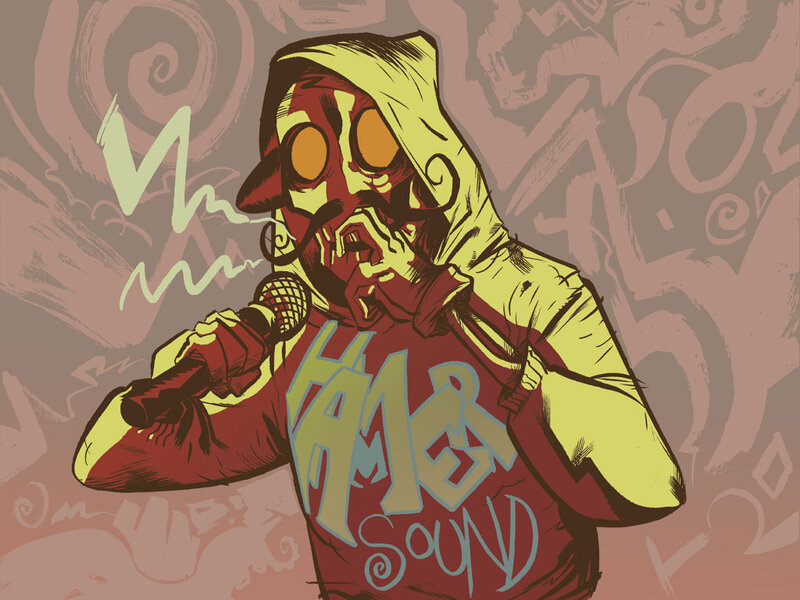 graffiti artist with microphone