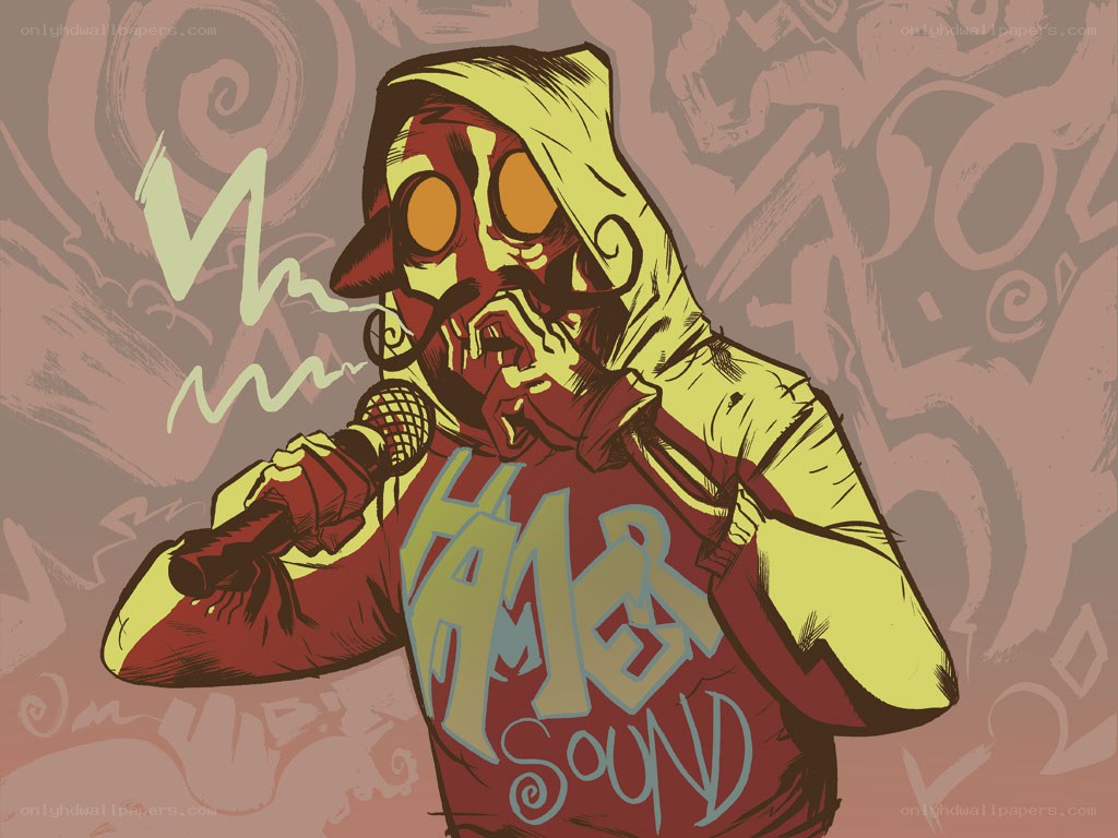 graffiti artist with microphone