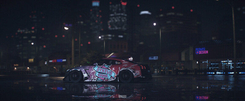 Graffiti Car on Wet Street