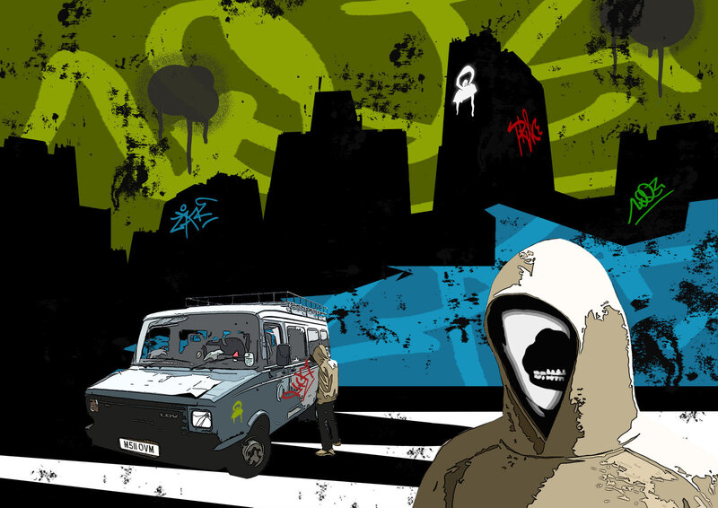 graffiti city street scene