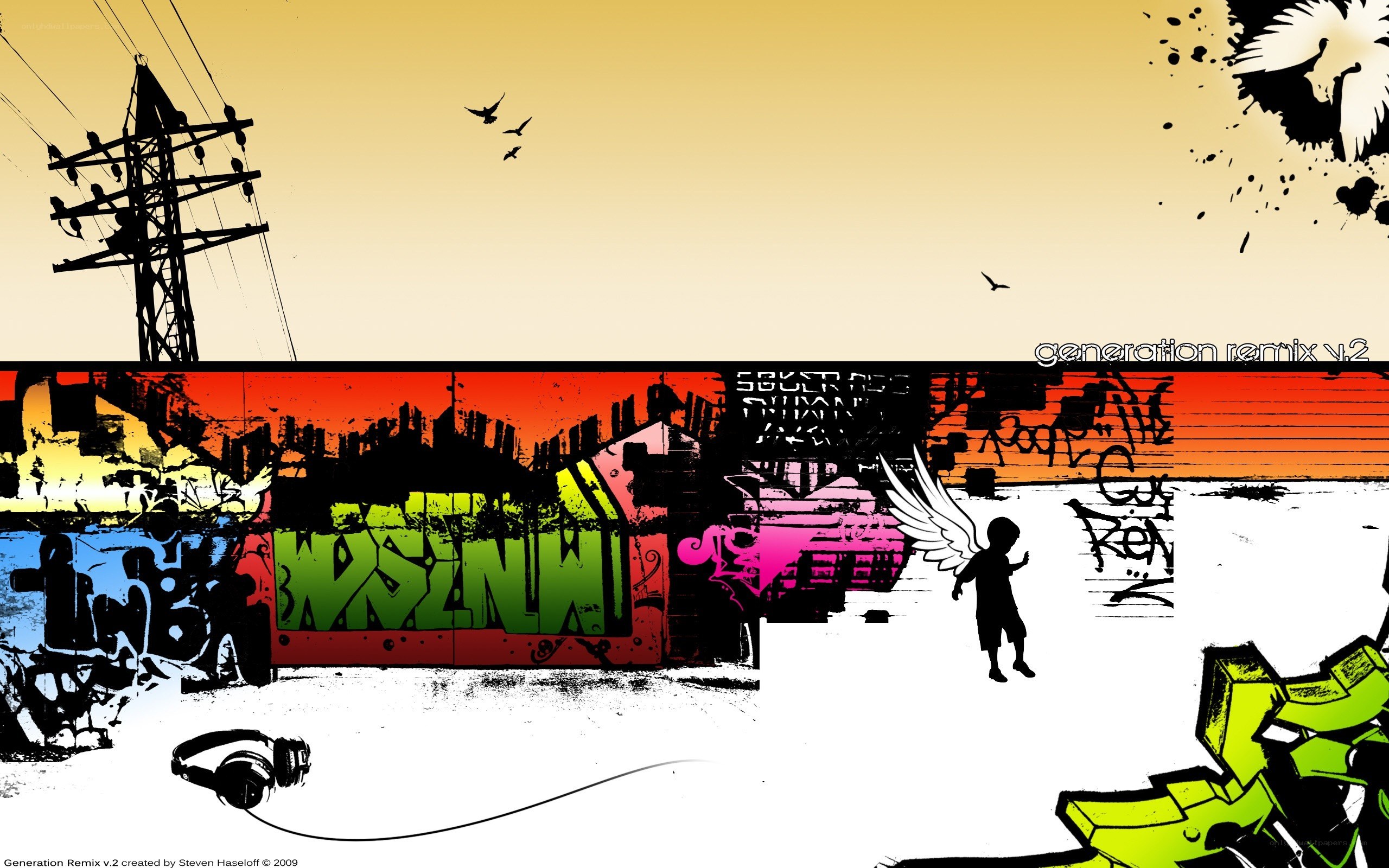 graffiti cityscape with angel