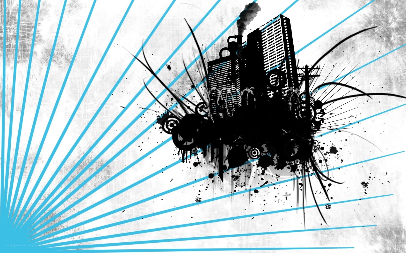 graffiti cityscape with blue lines