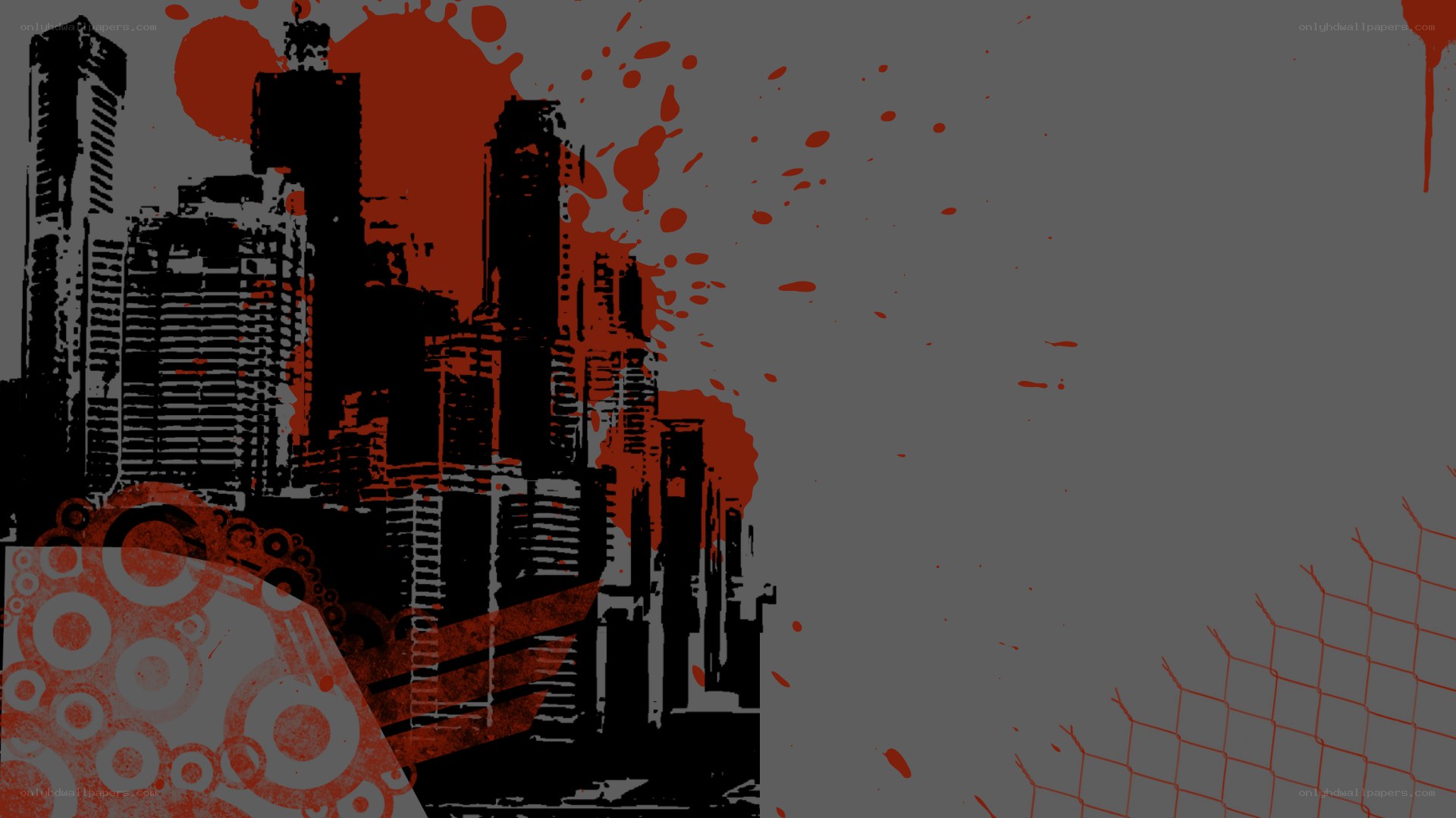 graffiti cityscape with red splatters