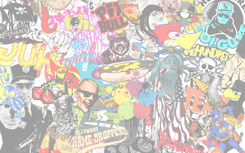 graffiti collage with pop culture icons