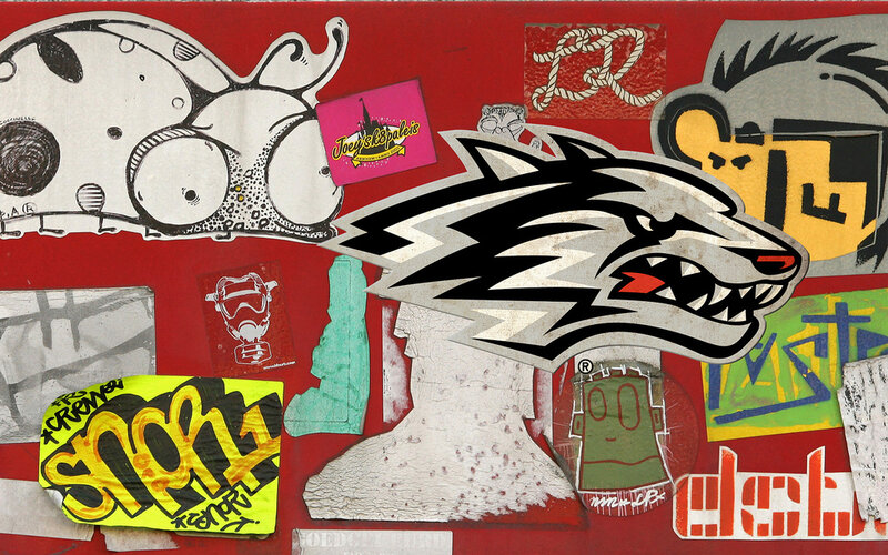 graffiti collage with wolf logo