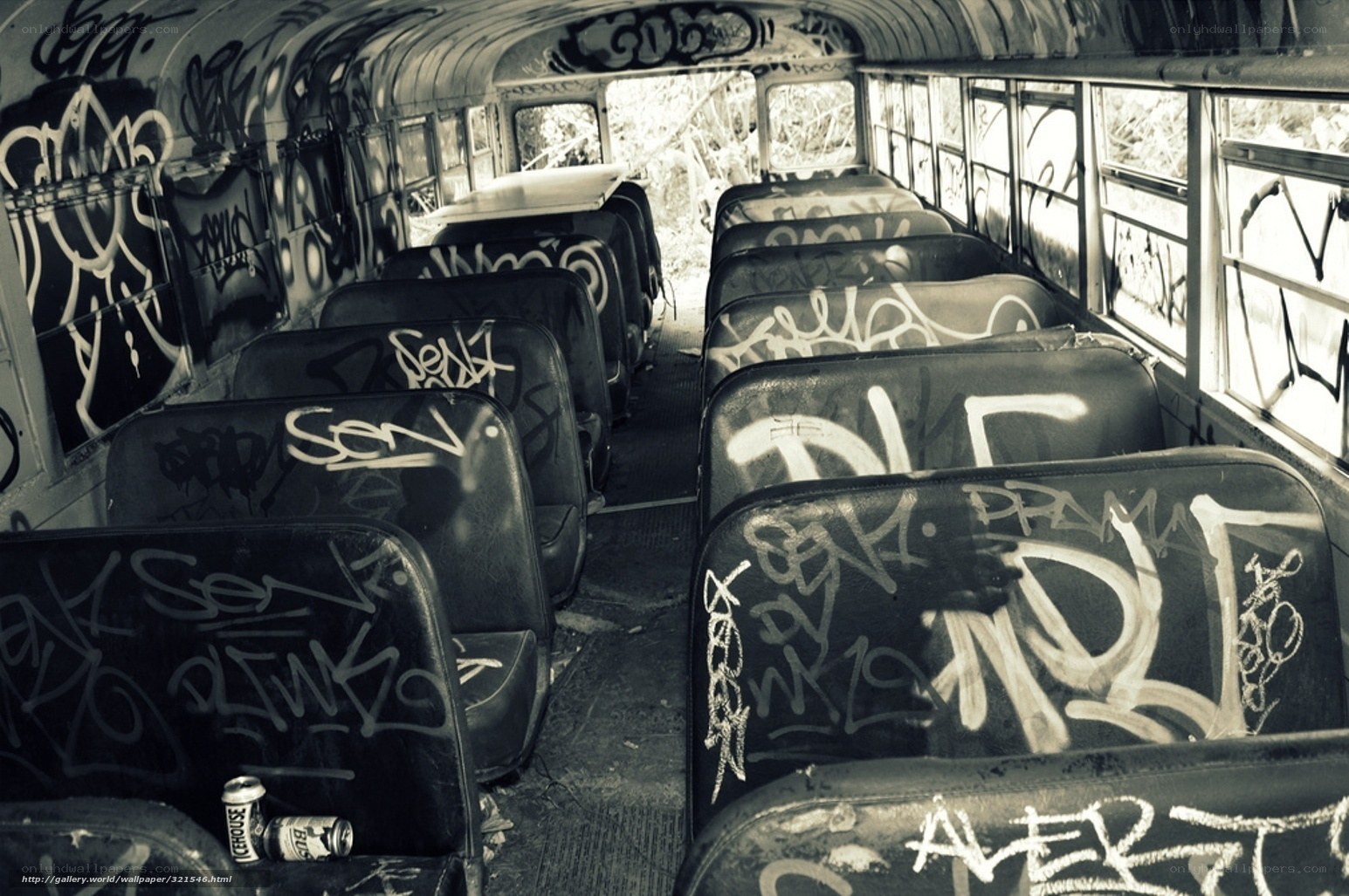graffiti-covered abandoned bus