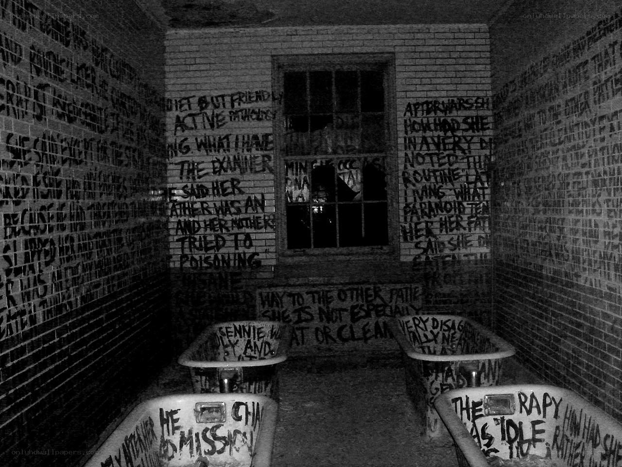 graffiti-covered abandoned room