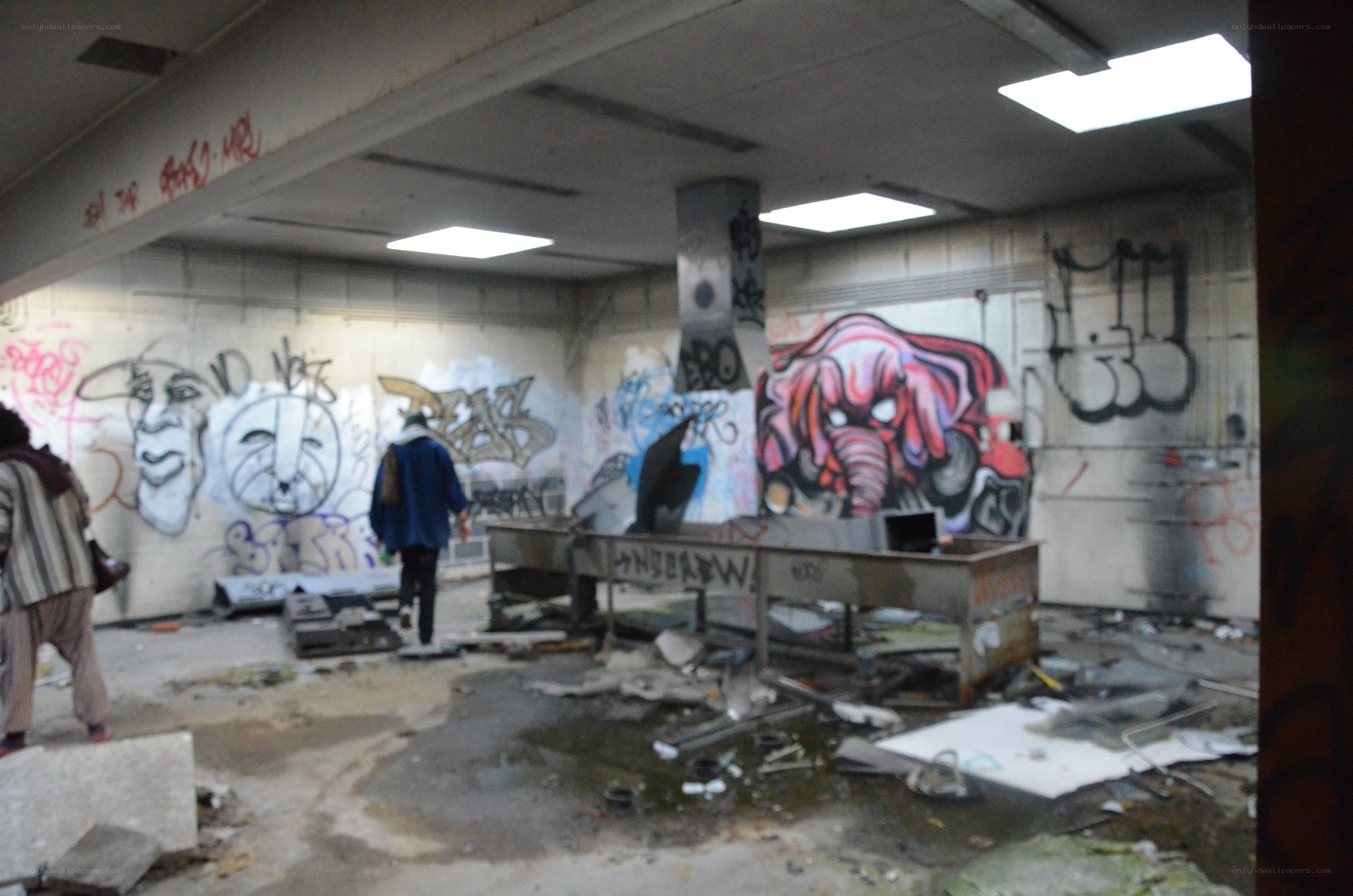 graffiti-covered abandoned room