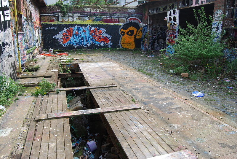 graffiti-covered abandoned yard