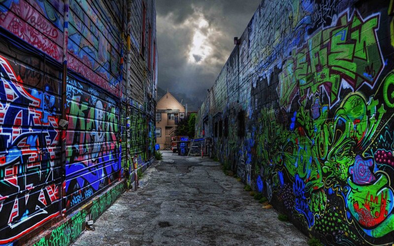 Graffiti-covered Alley — Green