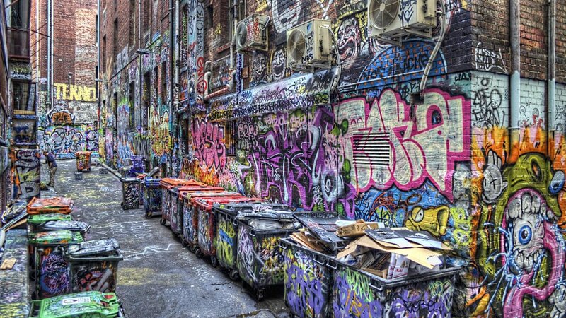 Graffiti-covered Alley — Purple, Urban