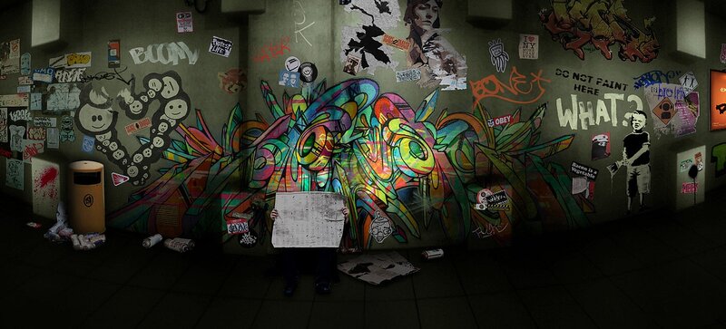 graffiti-covered alleyway