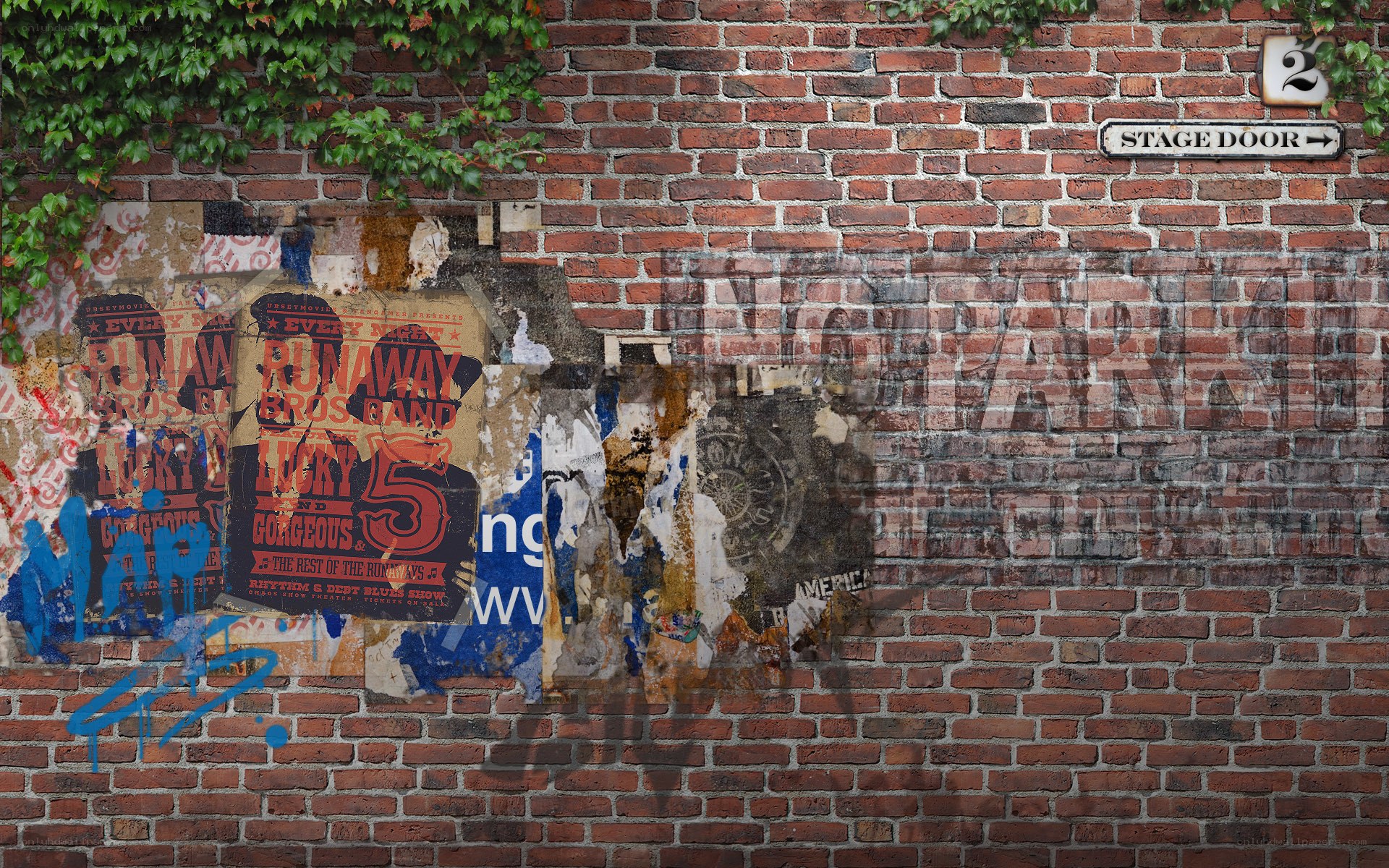 graffiti-covered brick wall