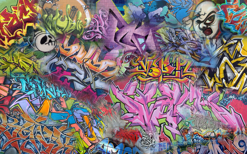 Graffiti-covered Brick Wall — Pink