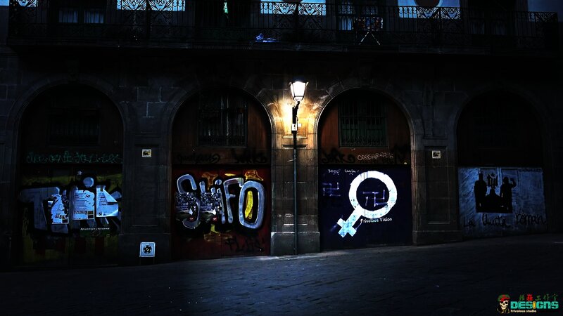 Graffiti-covered Building at Night