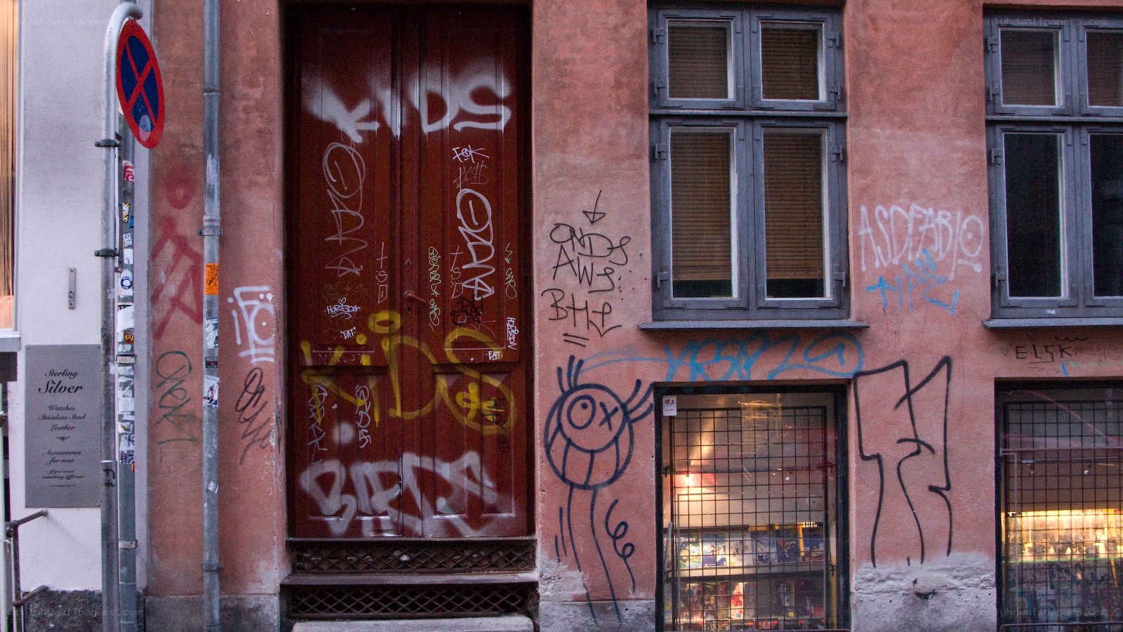 graffiti-covered building facade