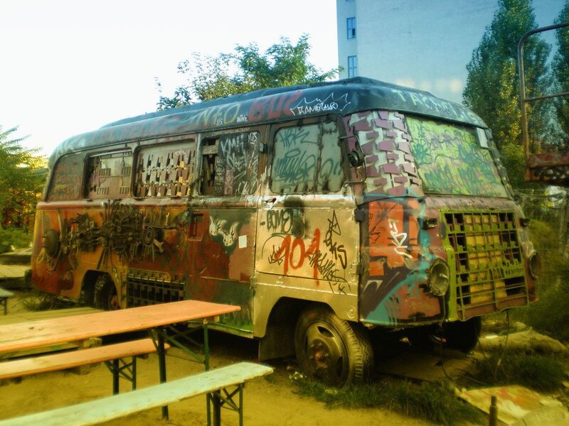 Graffiti-covered Bus