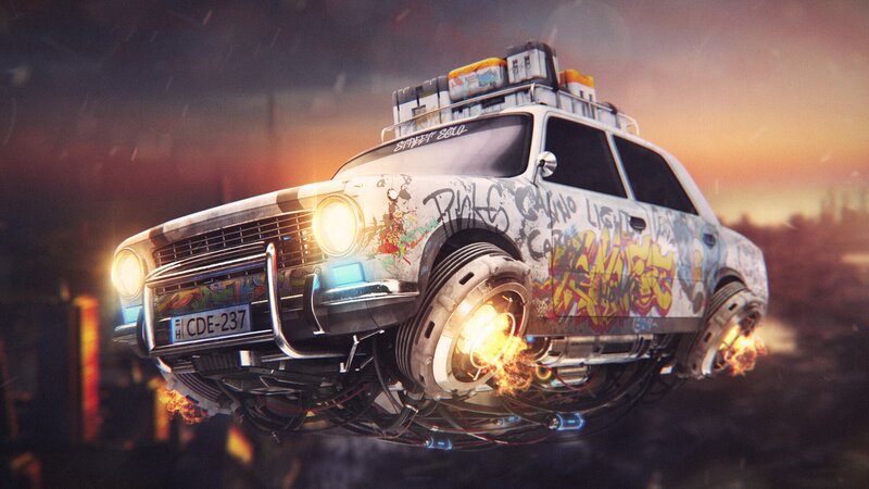 Graffiti-covered Car — Gray, Dramatic
