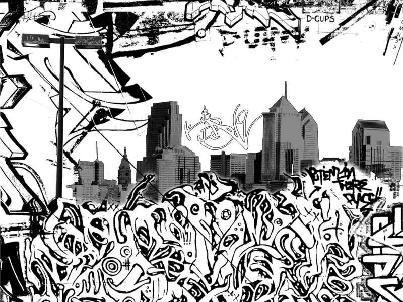 Graffiti-covered Cityscape — Black