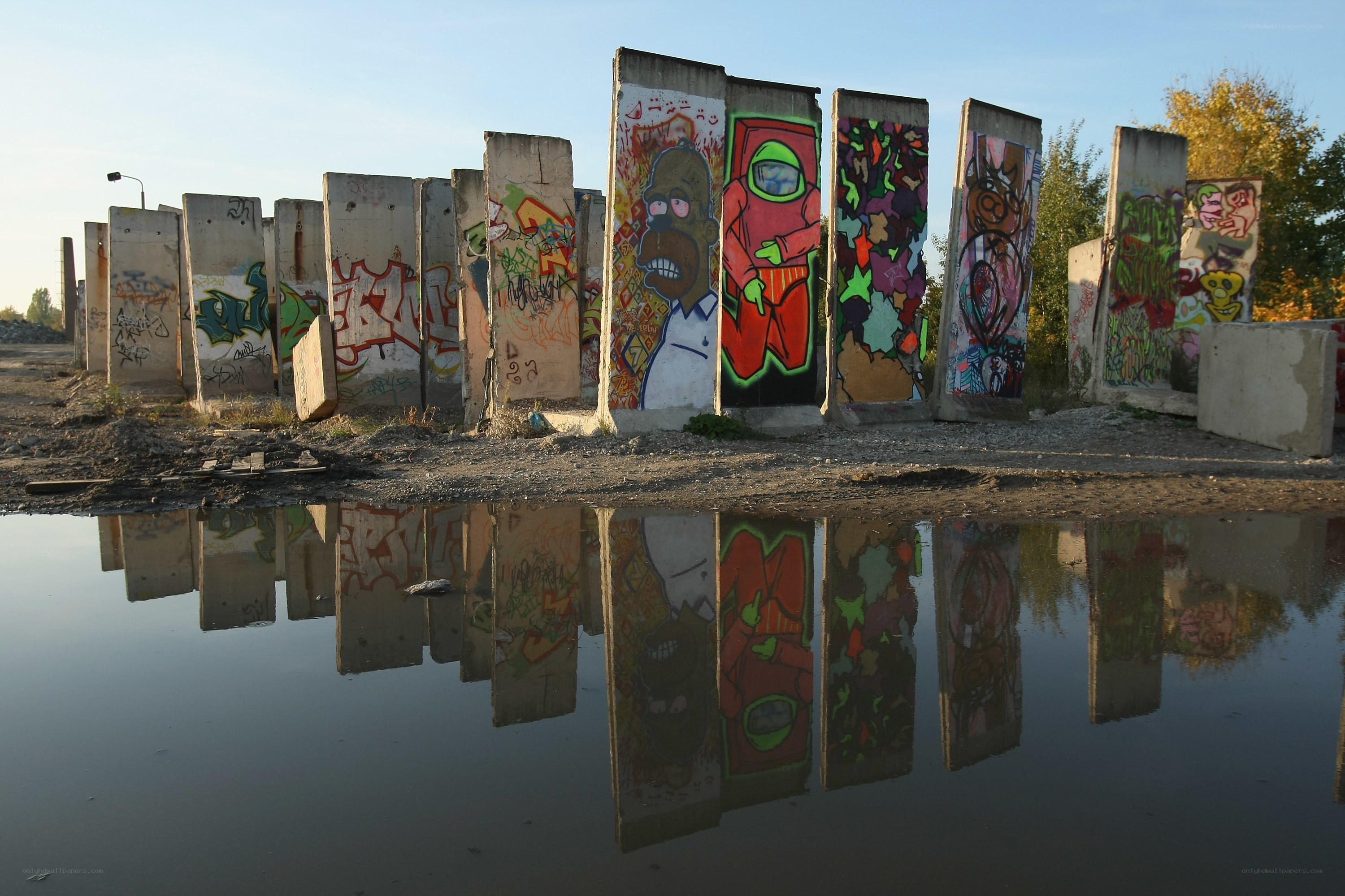 Graffiti-covered concrete barriers