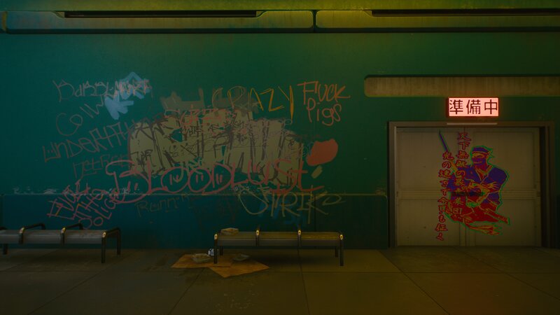 Graffiti-covered Hallway — Green