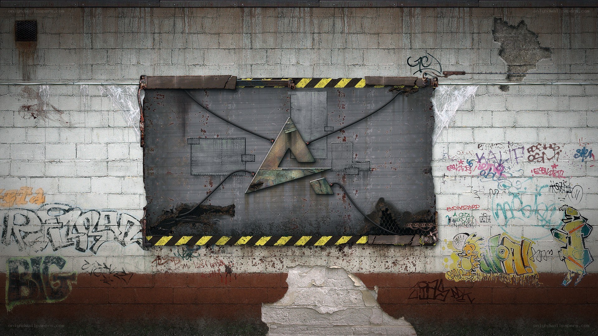 graffiti-covered industrial wall