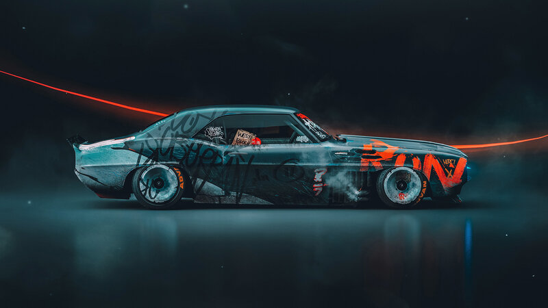 Graffiti-covered Muscle Car — Black