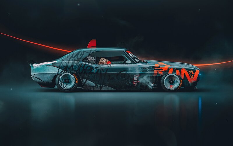 Graffiti-covered Muscle Car