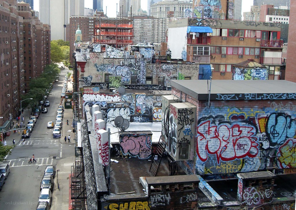 graffiti-covered rooftops in new york