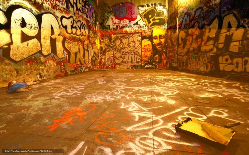 graffiti-covered room interior