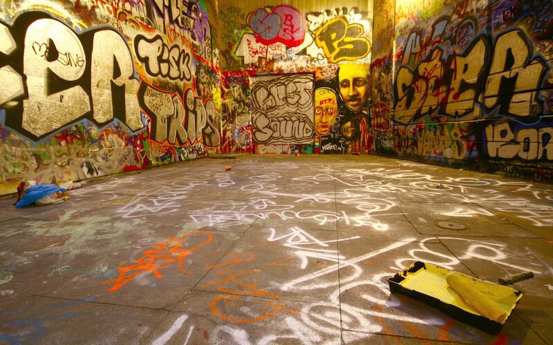 Graffiti-covered Room — Yellow, Dramatic