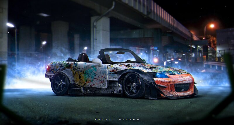 Graffiti-covered Sports Car
