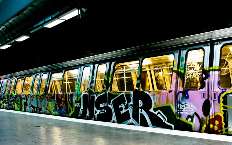 Graffiti-covered Subway Train — Black