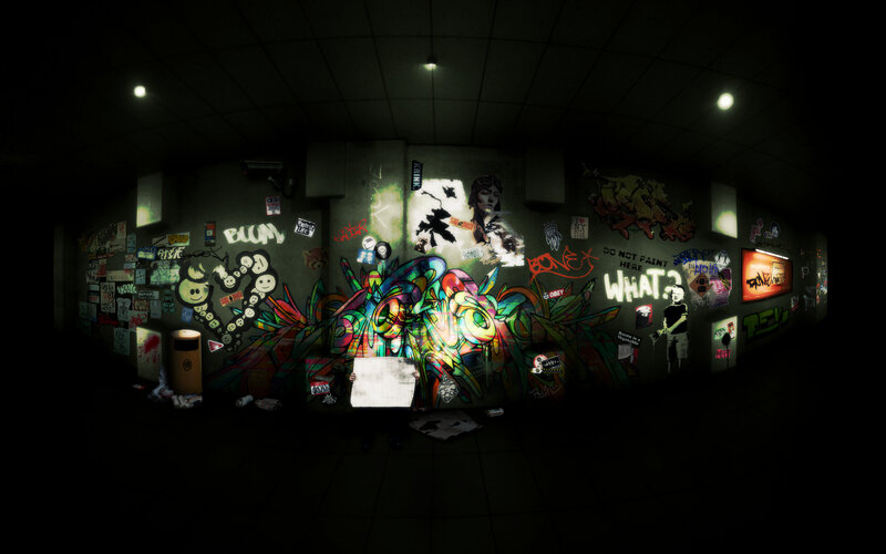 graffiti-covered subway tunnel