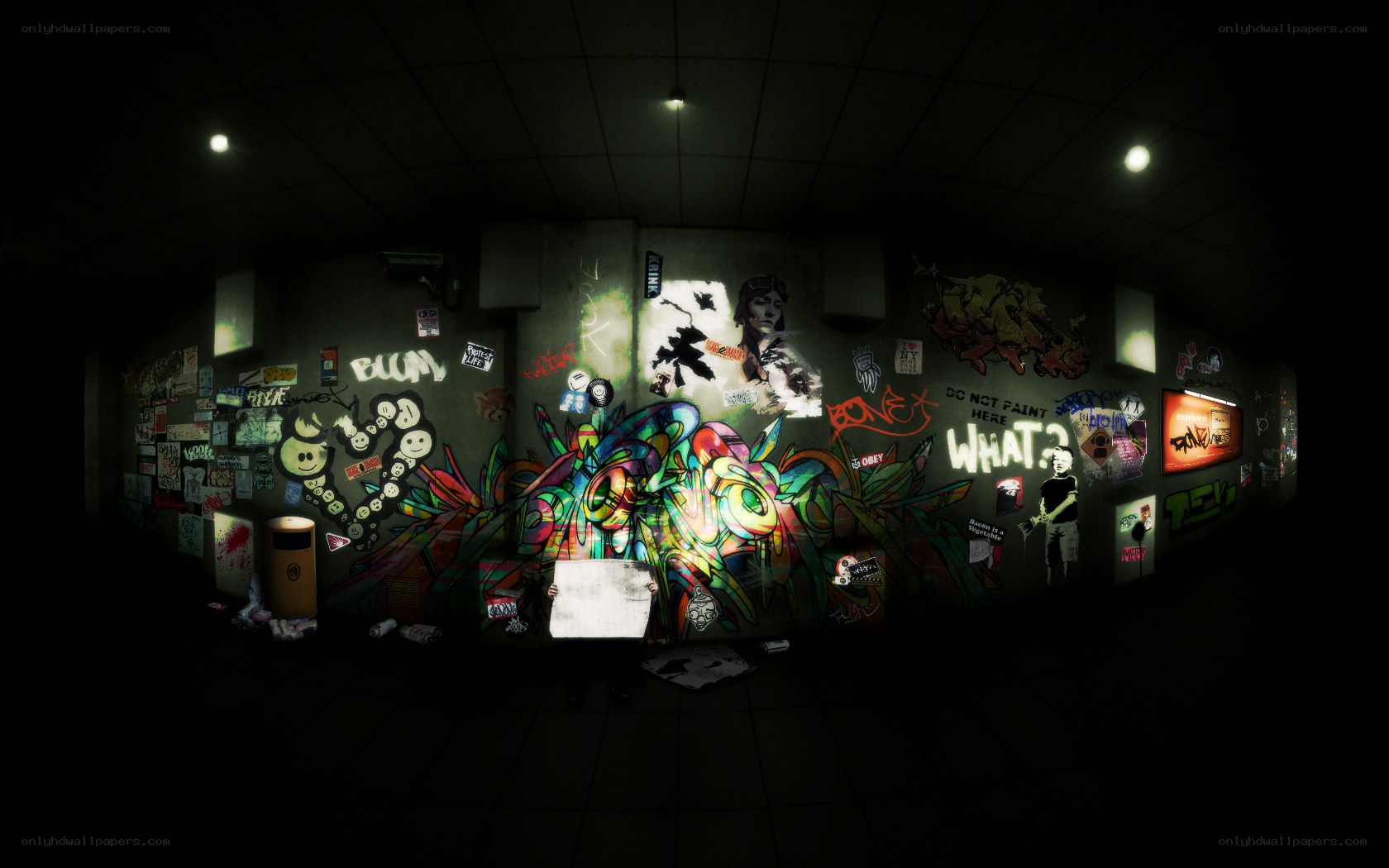 graffiti-covered subway tunnel