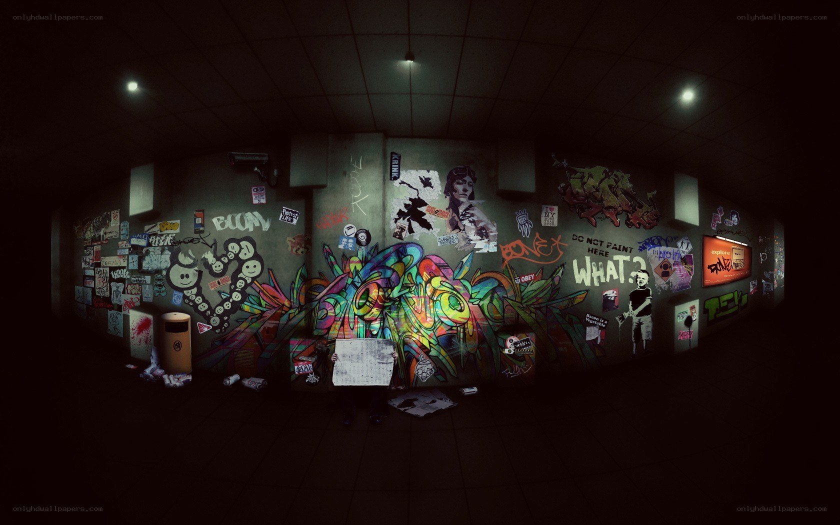 graffiti-covered subway tunnel
