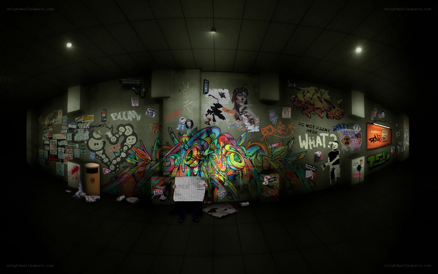 graffiti-covered subway tunnel