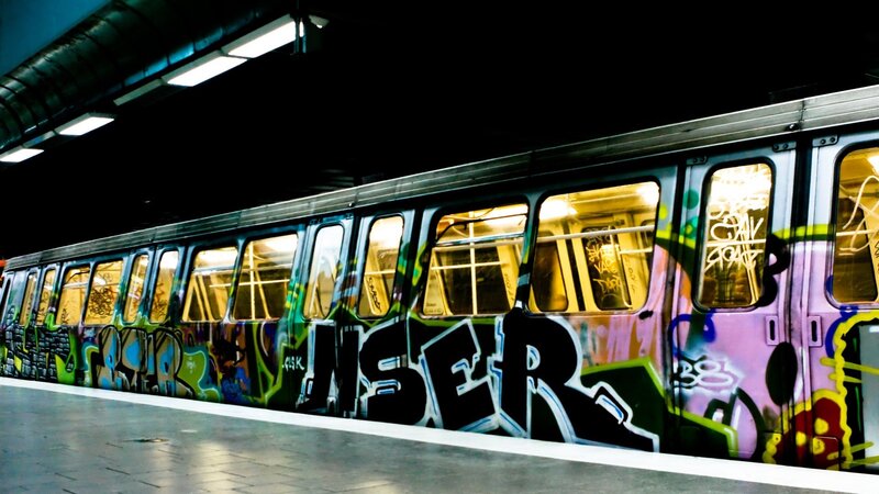 Graffiti-covered Train — Black