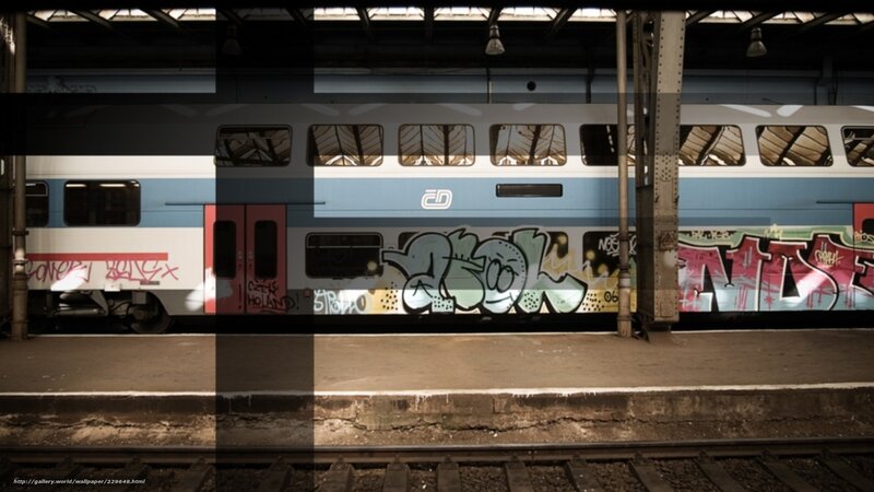 Graffiti-covered Train — Blue, Dramatic, Night