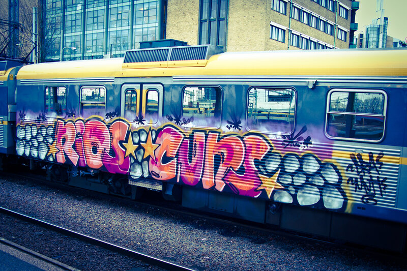 graffiti-covered train car