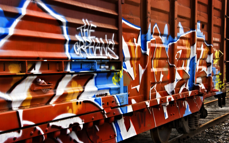 graffiti-covered train car