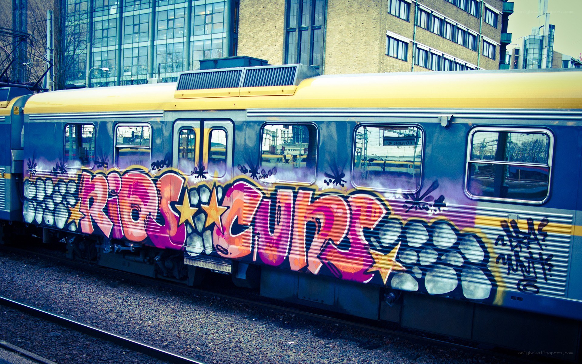 Graffiti-covered train car